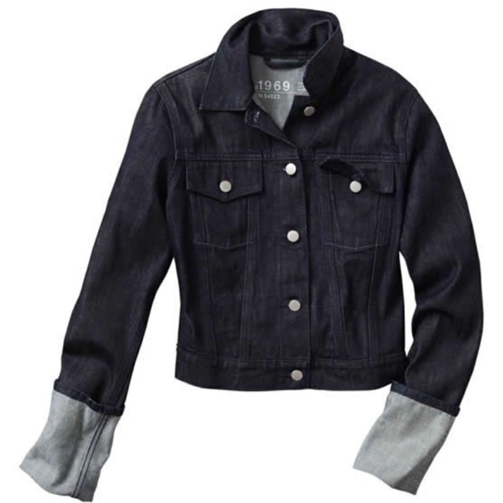 NWOT GAP Cuffed Sleeve Crop Denim Jean Jacket Coat XS Dark Wash